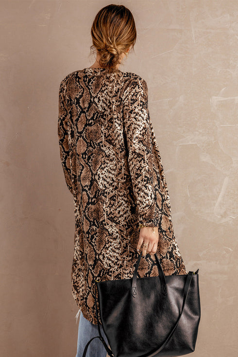 Print Colorblock Long Cardigan